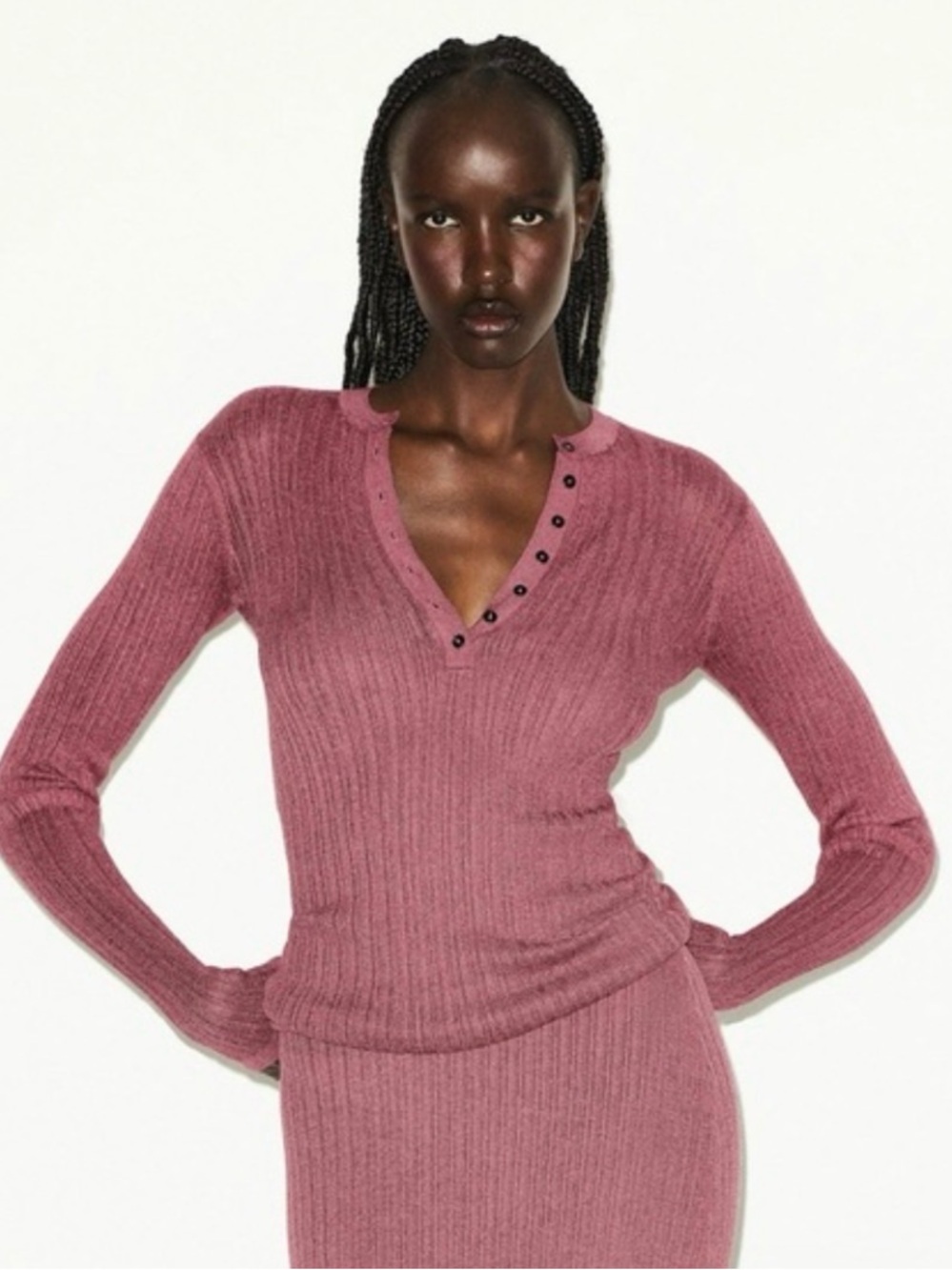 SKIMS Sheer Knit Long Sleeve Henley Top